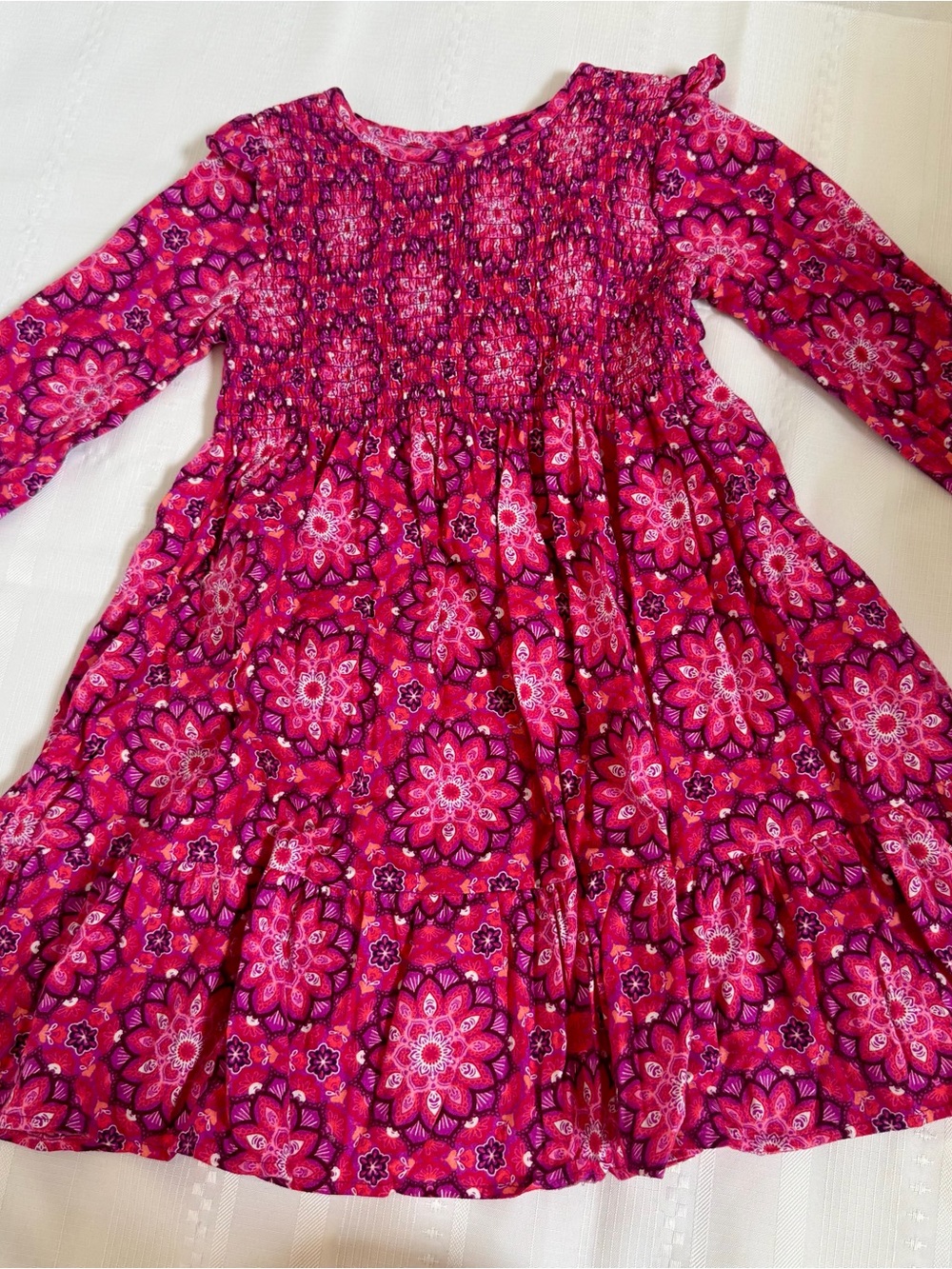 Gymboree Fuchsia and Magenta Floral Smocked Dress 100 % COTTON